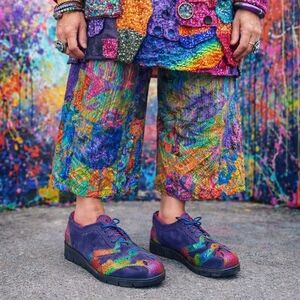 Chanii B Vibrant Purple and Pink Artsy Leather Platform Oxford Loafers